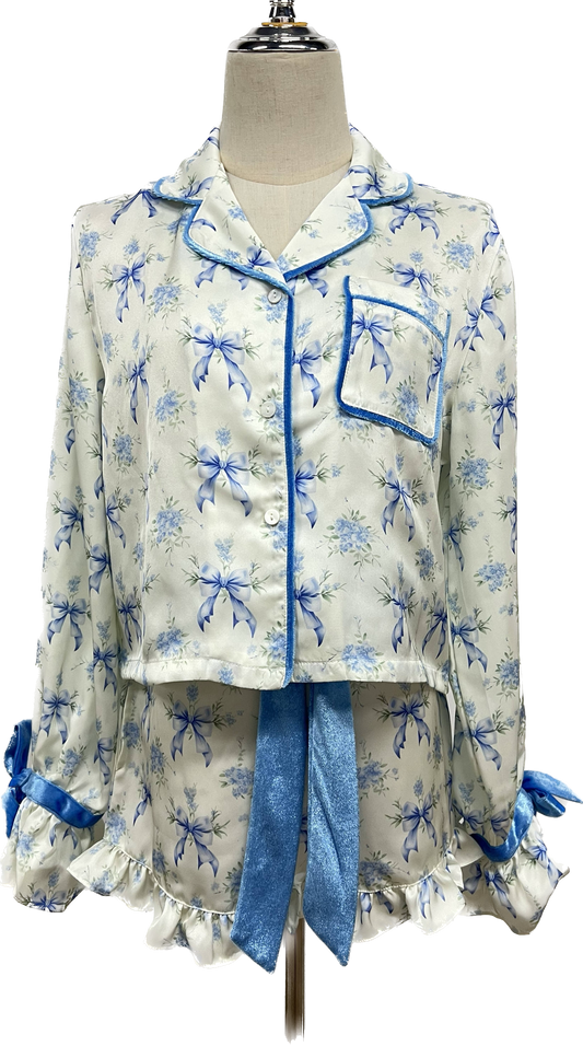 Blue Bow Pyjama Set
